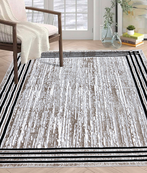 Timeless Charm Beige Distressed Rug with Black Border
